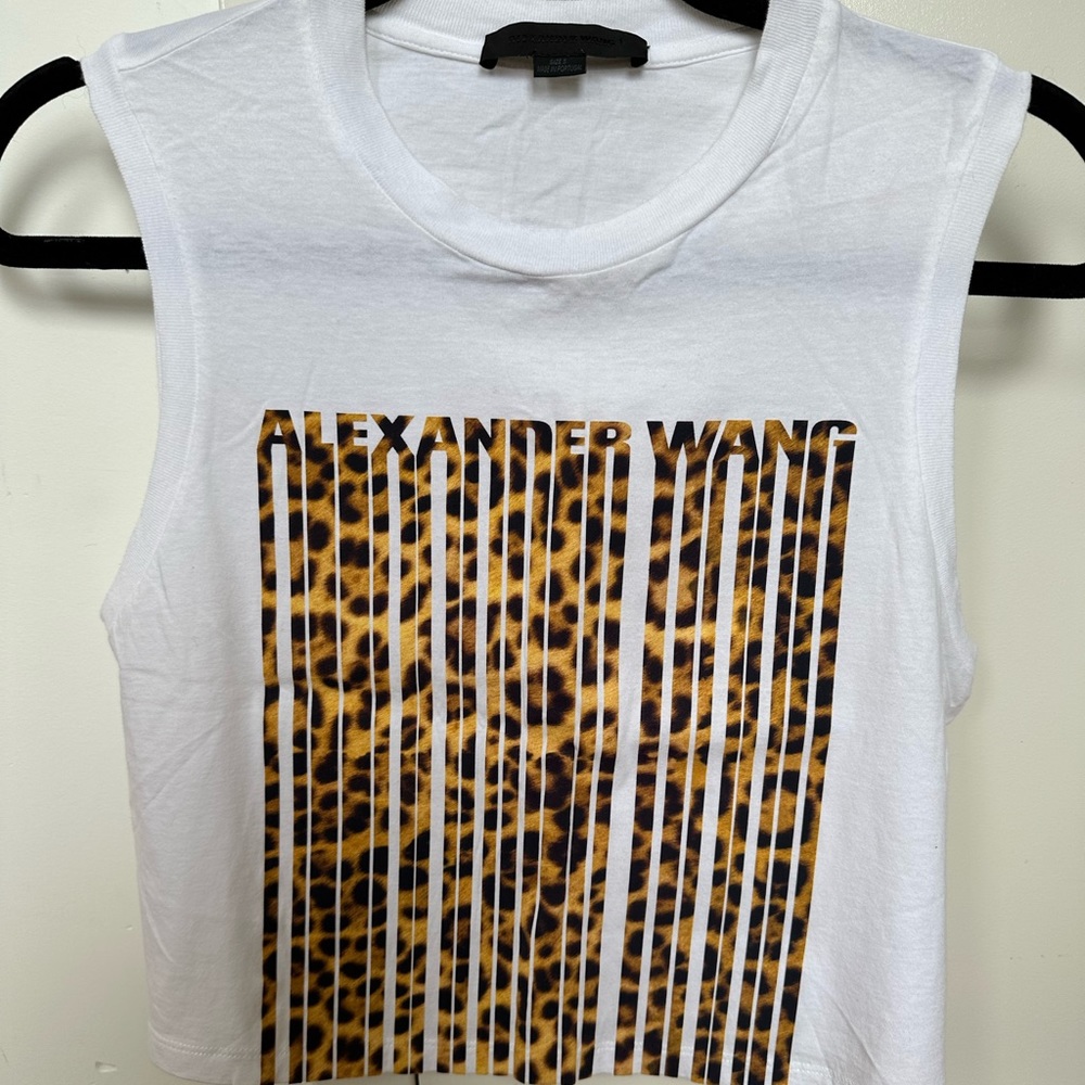 Alexander Wang White Leopard Logo Tee, Size Small